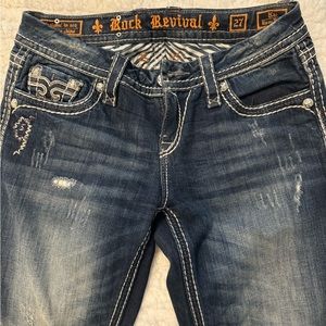 Rock Revival Dark Blue Easy Boot Kai jeans. Size 27 Rise 9” Inseam 32.5”